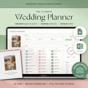 Ultimate Wedding Planner Spreadsheet Wedding Planning Google Sheets Excel Wedding Budget Tracker